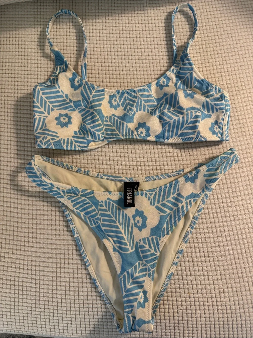 triangl swimwear Blue & White Floral Bikini Set - Scoop Top & High-Cut Bottoms